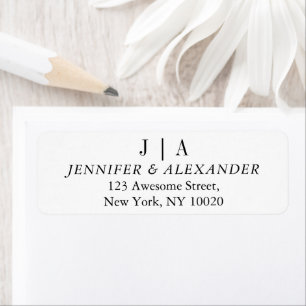 Modern Simple Black And White Monogram Couple Name Return Address Label