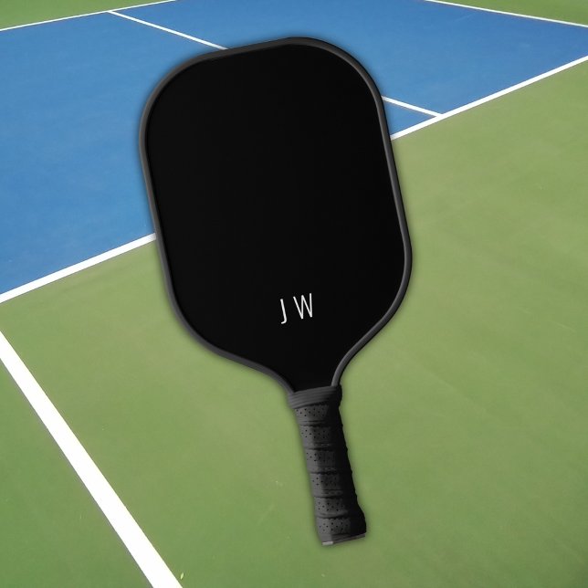 Modern Simple Black and White Monogram Initials Pickleball Paddle (Creator Uploaded)