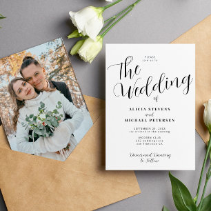 Modern simple black and white photo wedding invitation