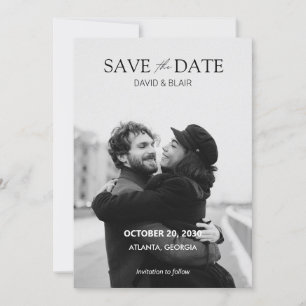 Modern simple Black and white photo wedding Save The Date