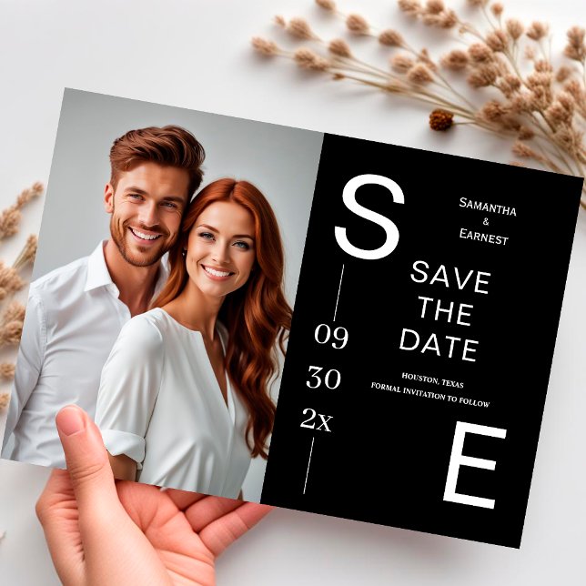 Modern Simple Black and White QR Code Photo Save The Date (Creator Uploaded)