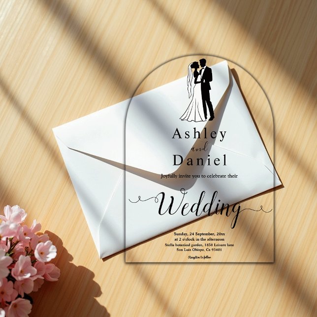 Modern Simple Black And White Romantic Wedding Acrylic Invitations (Creator Uploaded)