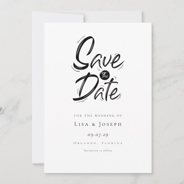 Modern Simple Black and White Save the Date (Front)