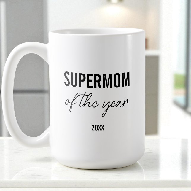 Modern Simple Black and White Script Supermom Coffee Mug (Modern Simple Black and White Script Supermom Coffee Mug)