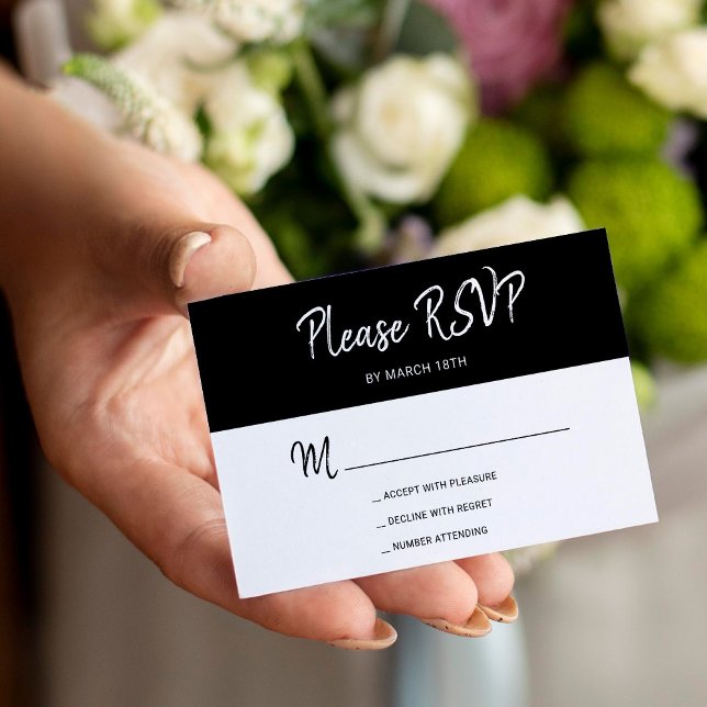 Modern simple black and white script wedding RSVP Enclosure Card (Creator Uploaded)