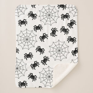 Modern Simple Black and White Spider Halloween Sherpa Blanket