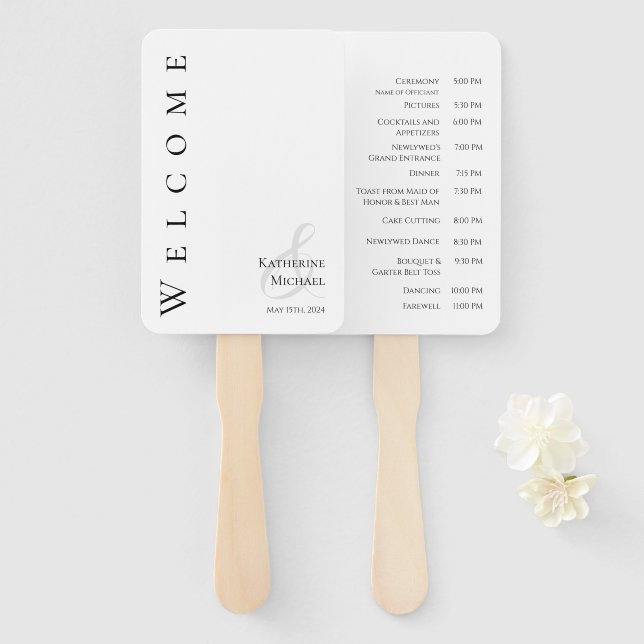 Modern Simple Black and White-Wedding- Hand Fan (Front and Back)