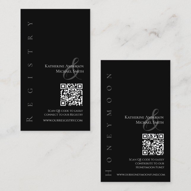 Modern Simple Black and White--Wedding Registry- Business Card (Front/Back)