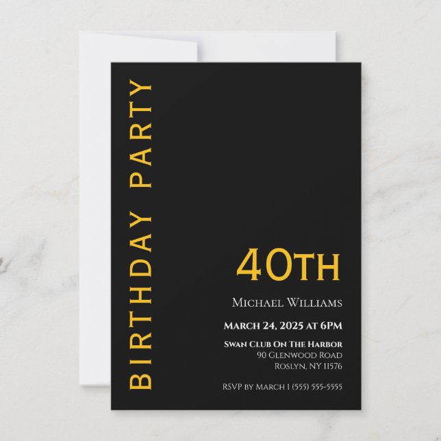 Modern Simple Black and Yellow Birthday Invitation (Front)