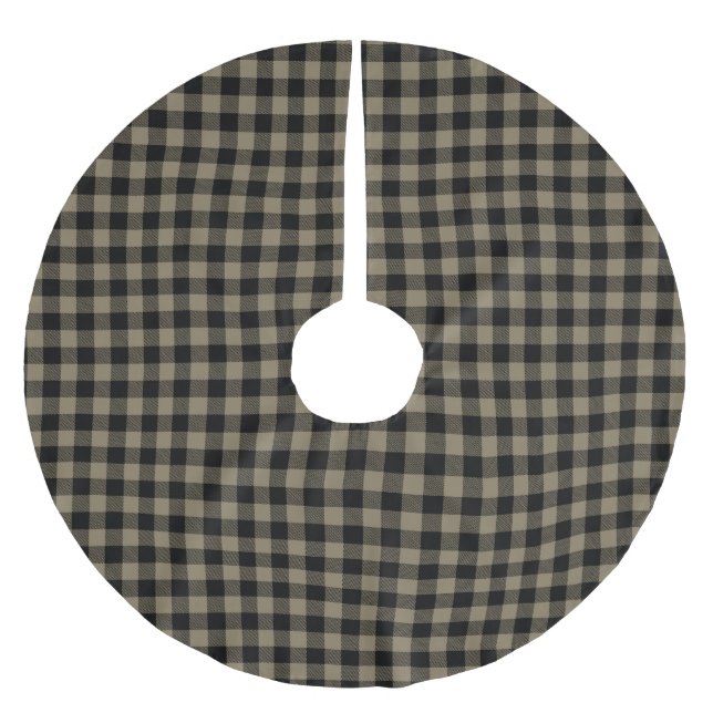 Modern Simple Black Beige Buffalo Plaid  Brushed Polyester Tree Skirt (Front)