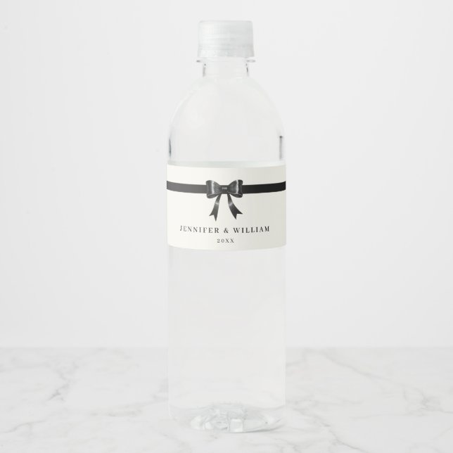Modern Simple Black Bow Personalized water bottle  Water Bottle Label (Front)
