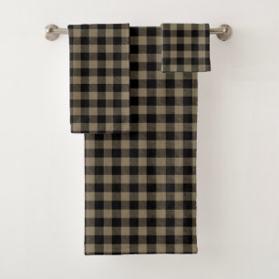 Modern Simple Black Brown Buffalo Plaid  Bath Towel Set