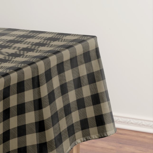 Modern Simple Black Brown Buffalo Plaid  Tablecloth (In Situ)