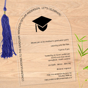 Modern Simple Black Cap N Tassel Arch Graduation Acrylic Invitations