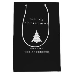 Modern Simple Black Christmas Holiday Medium Gift Bag