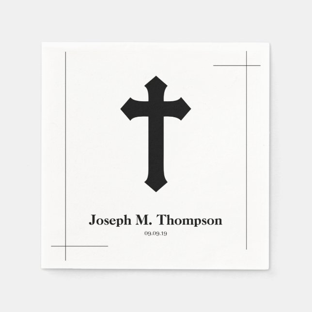 Modern Simple Black Cross First Holy Communion Napkin (Front)