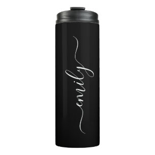 Modern Simple Black Custom Add Your Name Elegant Thermal Tumbler