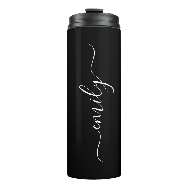 Modern Simple Black Custom Add Your Name Elegant Thermal Tumbler (Front)