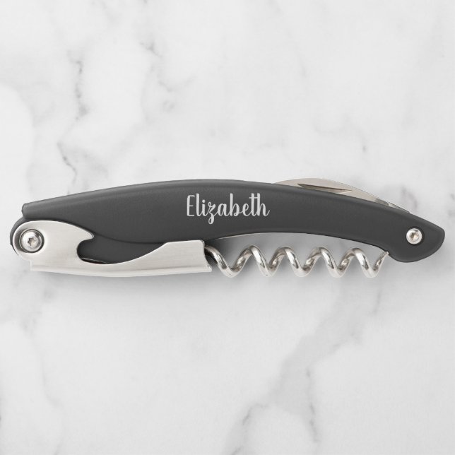 Modern Simple Black Custom Typography Name Stylish Corkscrew (Front)