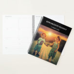 Modern simple black family photos monogrammed planner<br><div class="desc">Modern black family photo monogram name Planner.
You can personalise it and add your own photos,  add your name and text year.</div>