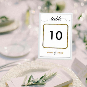 Modern Simple Black Gold Elegant Script Wedding  Table Number