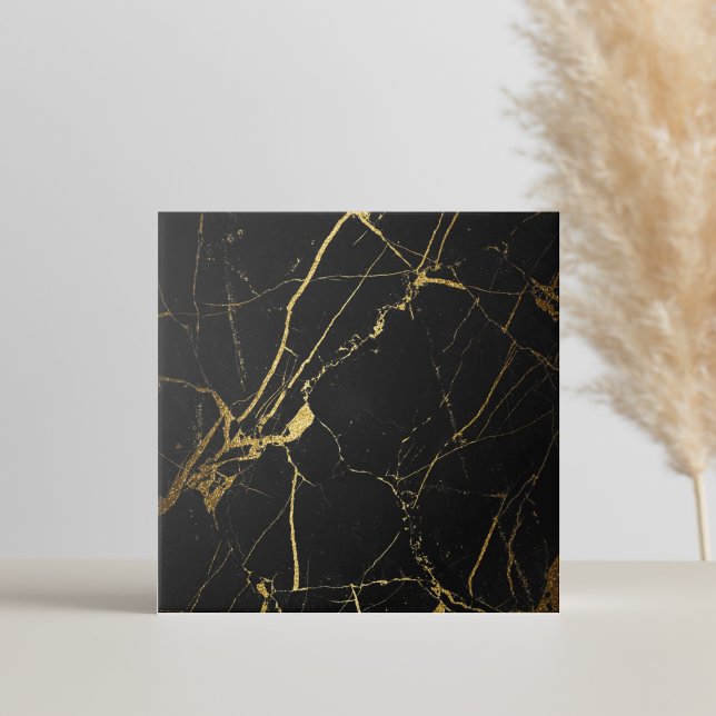 Modern Simple Black Gold Faux Marble Tile (black and gold marble tiles are a vintage Art Deco style with gold marbling on black)