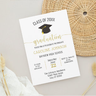 Modern Simple Black Gold Graduation Invitation