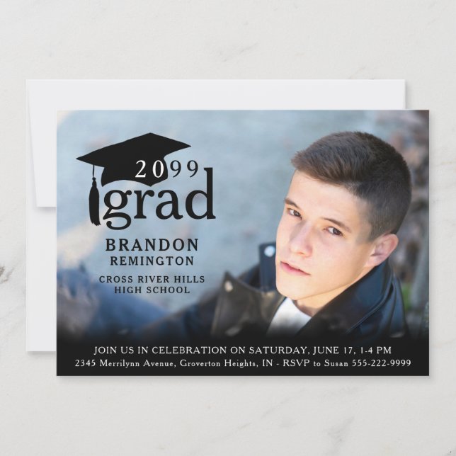 Modern Simple Black Grad 4 Photo Graduation Invitation (Front)