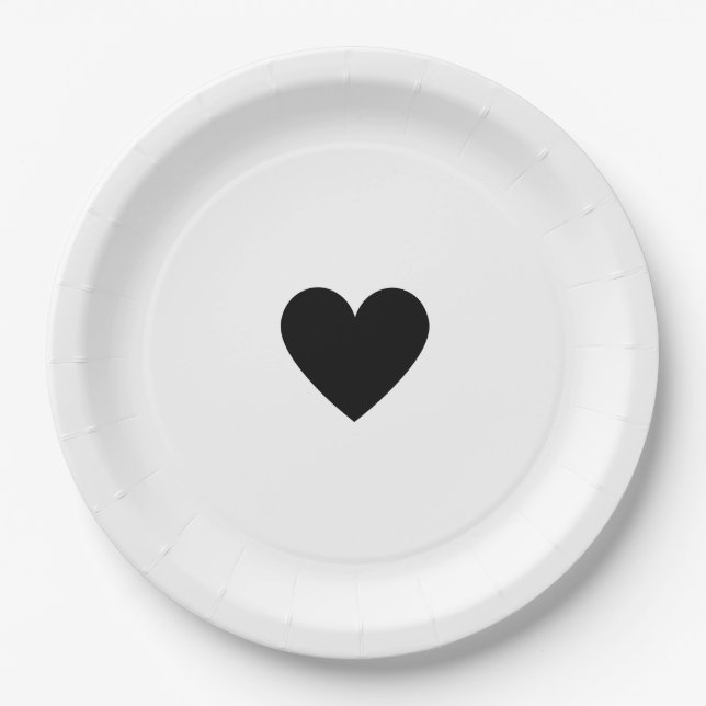 Modern Simple Black Heart Paper Plate (Front)