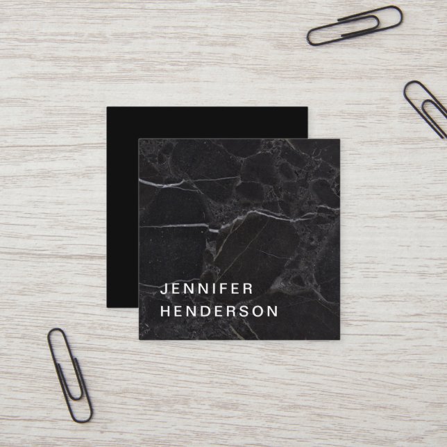 Modern simple black marble professional minimalist square business card (Front/Back In Situ)