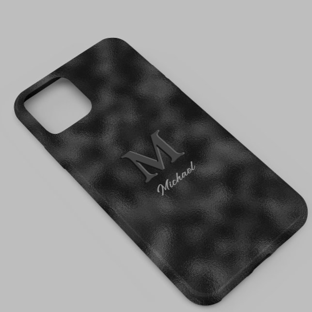 Modern Simple Black Minimalist Textured Monogramed Case-Mate iPhone Case (Creator Uploaded)