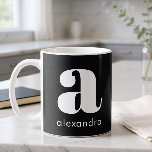 Modern Simple Black Monogram Initial Letter Name Coffee Mug
