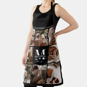 Modern Simple Black Photo Collage   Monogram Gift Apron