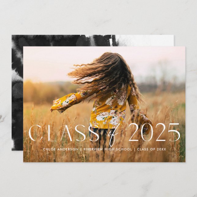 Modern Simple Black Photo Graduation Announcement (Front/Back)