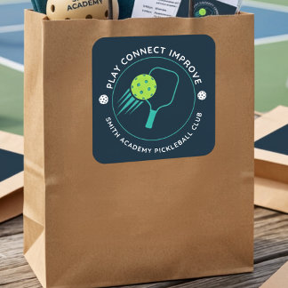 Modern Simple Black Pickleball Sports Club Square Sticker