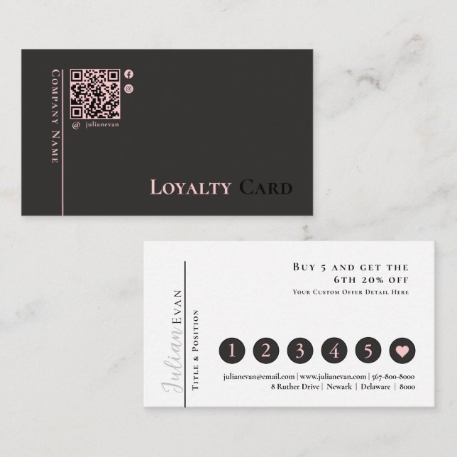 Modern Simple Black Pink QR Code Loyalty Card (Front/Back)
