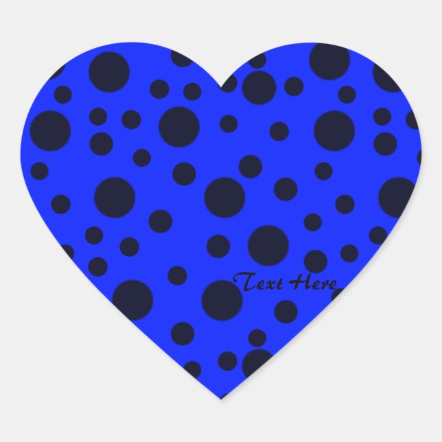 Modern Simple Black polka dot on Blue pattern Heart Sticker (Front)