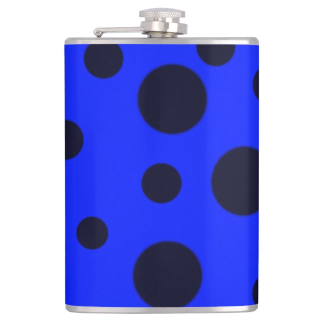 Modern Simple Black polka dot on Blue pattern Hip Flask (Front)