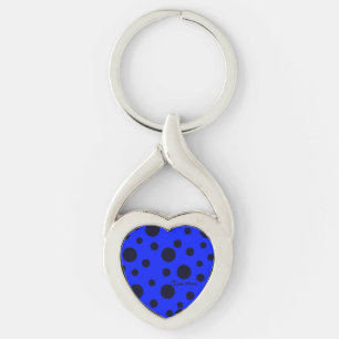 Modern Simple Black polka dot on Blue pattern Key Ring