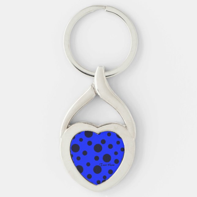 Modern Simple Black polka dot on Blue pattern Key Ring (Front)