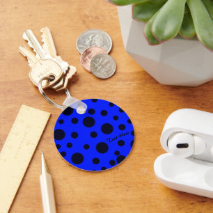 Modern Simple Black polka dot on Blue pattern Key Ring