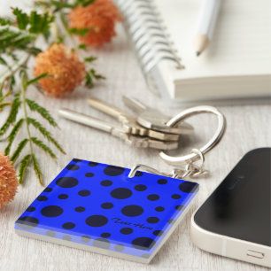 Modern Simple Black polka dot on Blue pattern Key Ring