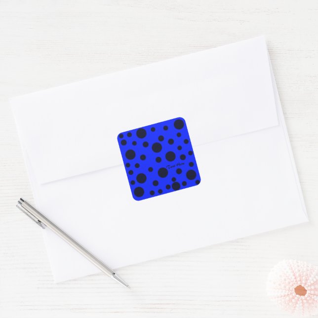 Modern Simple Black polka dot on Blue pattern Square Sticker (Envelope)