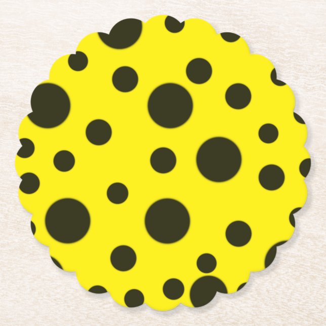 Modern Simple Black polka dot yellow pattern Paper Coaster (Front)