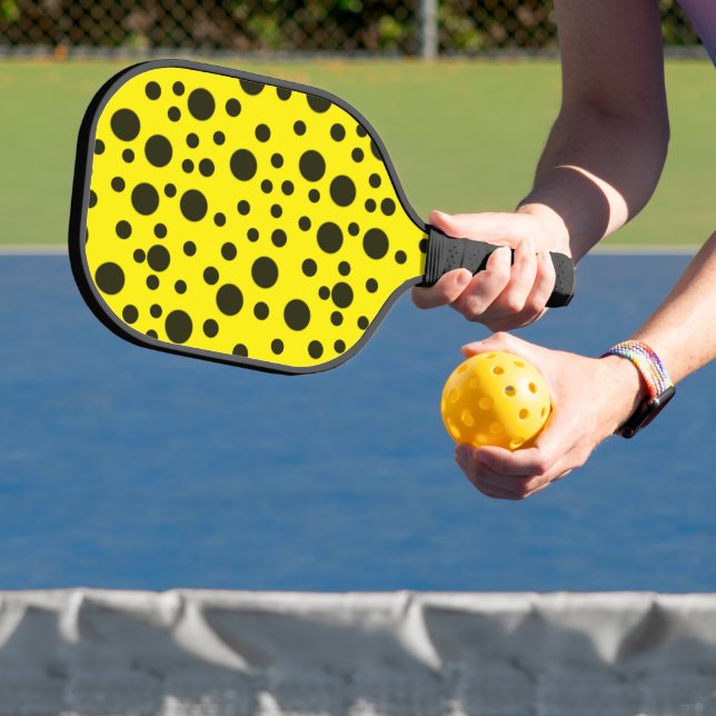Modern Simple Black polka dot yellow pattern Pickleball Paddle (Insitu)