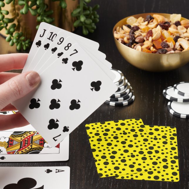 Modern Simple Black polka dot yellow pattern Playing Cards (In Situ)