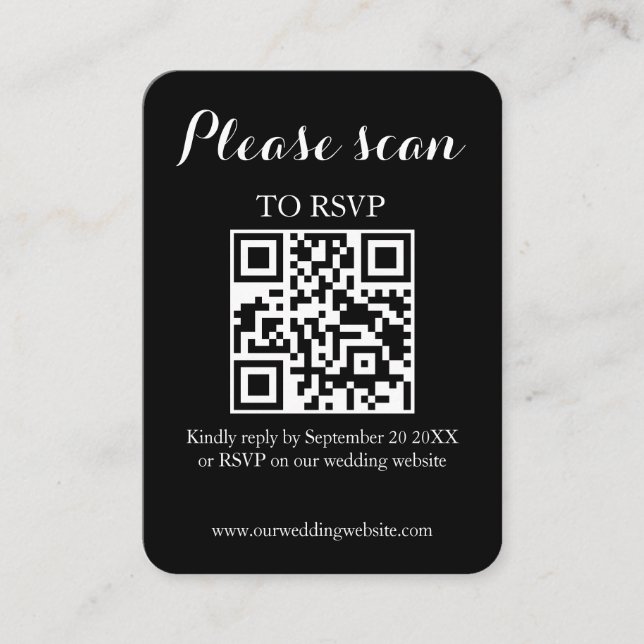 Modern Simple Black QR Code & RSVP Wedding Enclosure Card (Front)
