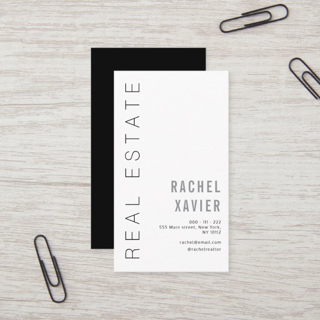 Modern Simple Black real estate Business Card (Front/Back In Situ)