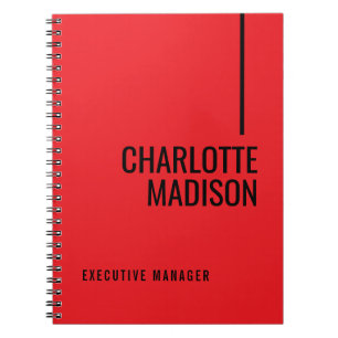 Modern Simple Black Red Minimalist Bold Text Name Notebook