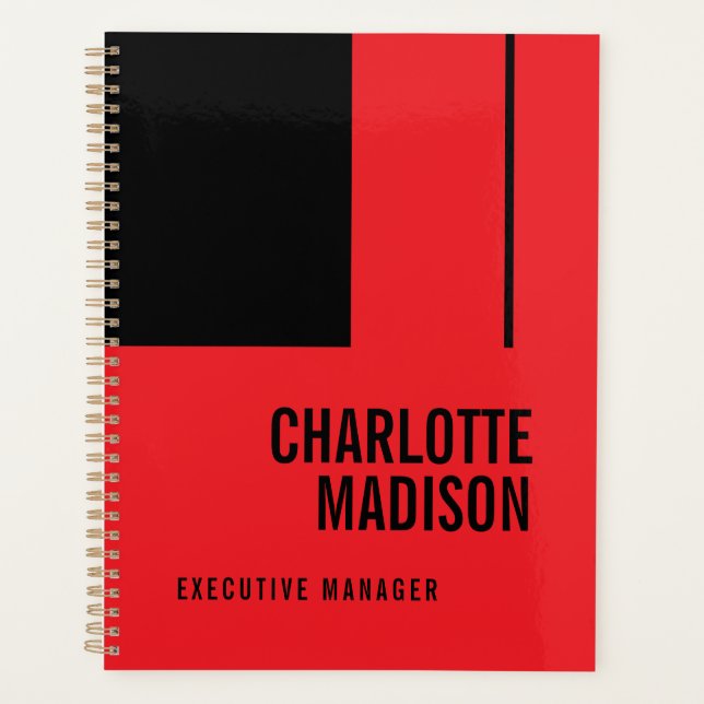 Modern Simple Black Red Minimalist Two Sided Planner (Front)